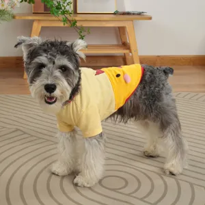 Cute cartoon pet t-shirt for small dogs, breathable spring summer puppy clothes yellow top.