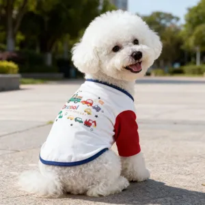 Cute pet spring summer clothes cartoon car printed vest for dogs, comfortable outdoor wear main.