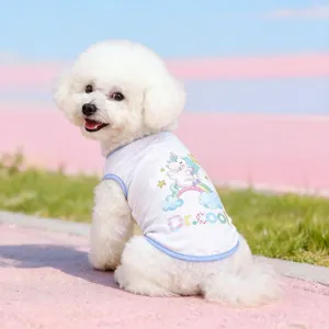 Breathable summer puppy clothing, cute pet vest for small dogs with unicorn print design.