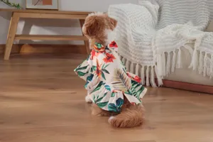Hawaiian tropical floral pet dog cape dress thin breathable summer vacation clothes for small dogs
