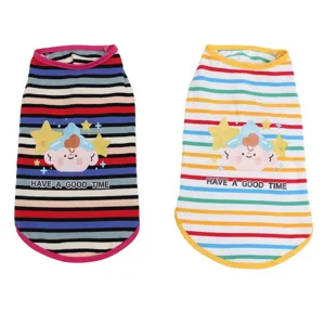 Cute striped pet vest for dogs and cats, breathable cotton summer pet clothing with cartoon print.