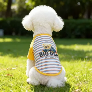 Cute summer striped pet dog t-shirt with cute bear print, breathable thin clothes for puppy.