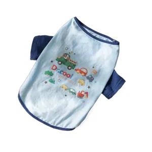 Cute cartoon car print pet summer t-shirt breathable puppy dog clothes blue vest