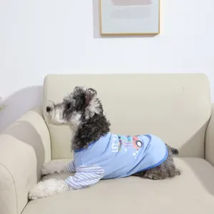 Detailed view of the cute pet spring summer dinosaur print short sleeve t-shirt for small dogs.