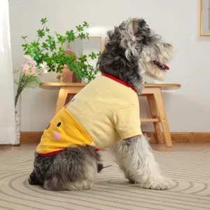 Cute pet t-shirt with cartoon chick design, comfortable cotton apparel for small dogs in spring and summer.