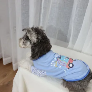 Cute pet dog summer vest with cartoon dinosaur print, breathable casual pet apparel for small dogs.