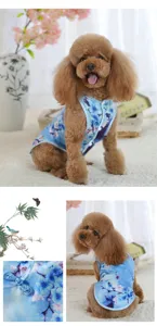Cute summer floral pet dog cheongsam dress, lightweight Chinese style puppy apparel.
