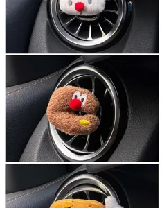 Cute plush car air vent clip aromatherapy detail showing cute character design and easy use.