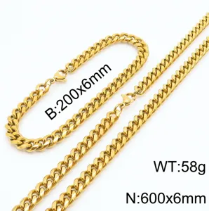 Hommes Femmes Acier Inoxydable Chaîne Cubaine Bracelet Collier Hip Hop Punk Épaisse Chaîne Gourmette Ensemble de Bijoux de Mode