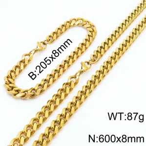 Hommes Femmes Acier Inoxydable Chaîne Cubaine Collier Bracelet Set Plaqué Or 18K Chaîne Meulée À Six Faces Bijoux De Mode Cadeau