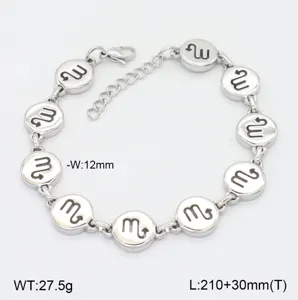 Bracelet Zodiaque Douze Constellations en Acier Inoxydable Chaîne à Maillons Plaque Ronde Cadeau de Bijoux de Personnalité Rétro