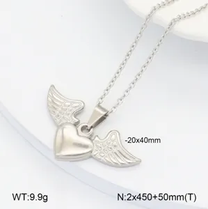 Collier pendentif cœur ailes d'ange en acier inoxydable avec chaîne accessoire bijou mode femme