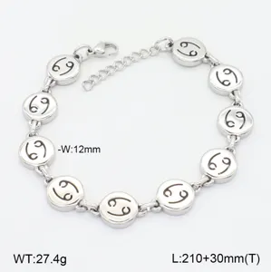 Bracelet de chaîne à maillons ronds zodiaque 12 constellations en acier inoxydable