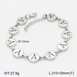 Bracelet Charme Lettre Initiale en Acier Inoxydable Disque Rond Poli Chaîne à Maillons Cadeau Bijou de Mode pour Femmes Hommes