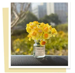 Mini artificial yellow flowers in glass bottle desk car ornament cute decoration accessory