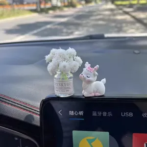 Mini Jarrón de Vidrio Flor Artificial Resina Ciervo Adorno de Coche Aromaterapia Tablero Decoración Interior