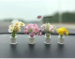 Cute mini flower glass bottle ornaments for car dashboard interior decoration cute style 4pcs