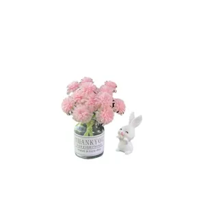 Mini adorno para salpicadero de coche con florero rosa y bonita figura de conejo para decoracion.