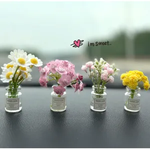 Mini artificial flowers in glass bottles for car dashboard cute interior decoration ornaments