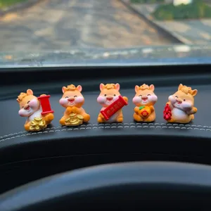 Ensemble d'ornements de tableau de bord de voiture mignon 2026, figurines mascottes en resine.