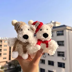 Cute fluffy white puppy plush keychain, cute bag pendant and soft toy gift for kids.