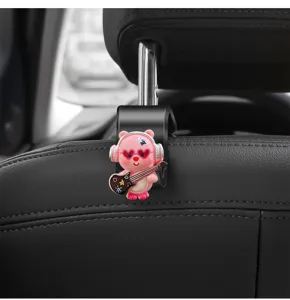 Cute cartoon bear car headrest hook multi-functional backseat storage hanger for auto interior accessories.