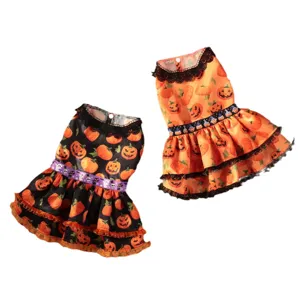 Halloween pet dog dress cute pumpkin print lace skirt apparel for small medium dogs costume