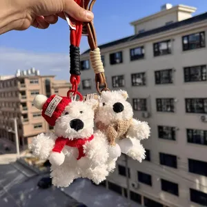 Cute West Highland White Terrier plush keychain fluffy puppy bag charm winter gift pendant