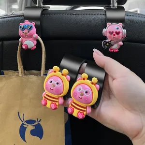 Cute Cartoon Beaver Car Back Seat Hook Multi-Functional Headrest Hanger Universal Vehicle Interior Storage Organizer