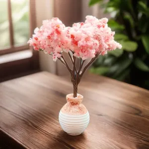 Bonsái de cerezo artificial con jarrón de cerámica, decoración floral de escritorio para oficina.