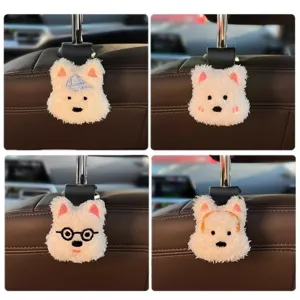 Leuke West Highland Puppy Autostoel Hoofdsteun Haak Pluche Dier Multifunctionele Interieur Opslag Hanger Auto Accessoires