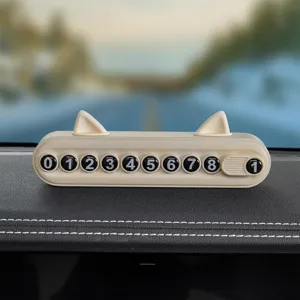 Tarjeta de estacionamiento temporal de gato para coche, placa número de teléfono.