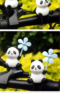 Cute panda bicycle bell with blue pinwheel detail, perfect handlebar decoration accessory.