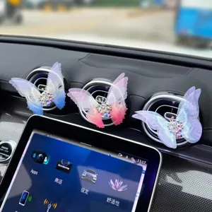 Creative Animated Embroidered Butterfly Car Air Vent Decoration Rhinestone Gradient Car Interior Ornament Accessories