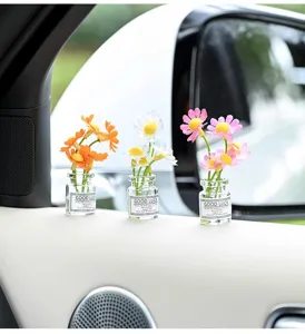 Coche interior mini florero de flores lindo tablero de instrumentos adorno margarita artificial
