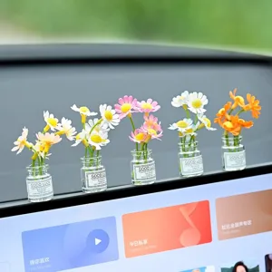 Mini Jarrón de Vidrio Girasol Adorno para Salpicadero de Coche Linda Decoración Floral de Interior Accesorios