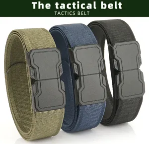 Heavy-duty elastic tactical belts in olive, blue, and black with quick-release buckles