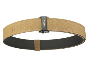 Detailed macro view of the automatic buckle and heavy-duty nylon texture on the tactical belt
