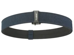 Macro view of navy blue double-layered thickened tactical nylon belt with automatic buckle