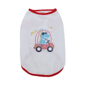 Cute dinosaur print pet dog summer vest breathable white puppy clothes for small pets
