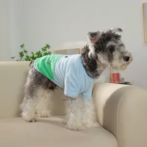 Cute pet spring summer t-shirt blue green cartoon dog clothes for small dogs daily wear