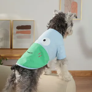 Cute cartoon frog pet t-shirt detail showing soft fabric and playful design for dogs.