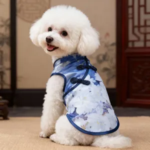 Cute summer pet cheongsam dress for small dogs teddy pomeranian traditional chinese style.