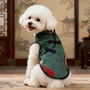 Cute pet cheongsam dress for small dogs summer vintage floral green Chinese style pet clothing