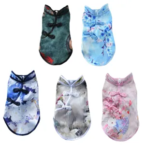 Cute summer pet cheongsam dress for small dogs teddy pomeranian traditional Chinese style