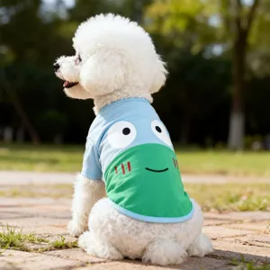 Cute frog cartoon dog t-shirt for small dogs, breathable summer pet clothes and puppy apparel.