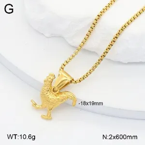Collier pendentif coq en acier inoxydable doré avec chaîne, beau bijou animalier.