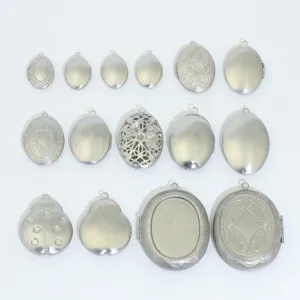 Pendentifs médaillons en acier inoxydable ovales rétro charmes cadre photo pour bijoux DIY colliers
