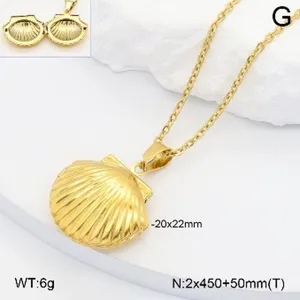 Collier Pendentif Medaillon Coquillage Acier Inoxydable Or 20x22mm Bijou Variante G