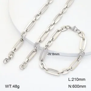 Détail du set de chaînes géométriques en acier inoxydable, collier et bracelet, largeur 8mm.